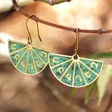 Load image into Gallery viewer, Armenian Alphabet Brass Dangle Earrings with Antique Finish - Armenian Alphabet | NOVICA