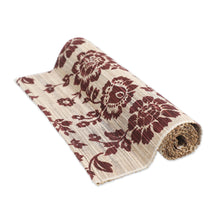 Load image into Gallery viewer, Floral Brown Cotton Blend Table Runner Handwoven in Bali - Lovely Sunflowers | NOVICA