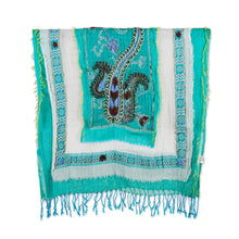 Load image into Gallery viewer, Hand-Embroidered Wool and Cotton Blend Shawl in Turquoise - Paisley Whispers | NOVICA