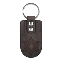 Load image into Gallery viewer, Brass and Black Leather Keychain with Star Sign - Night Star | NOVICA