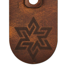 Load image into Gallery viewer, Brass and Cappuccino Leather Keychain with Star Sign - Cappuccino Star | NOVICA