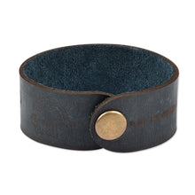 Load image into Gallery viewer, Men's Hieroglyphic-Themed Blue Leather Wristband Bracelet - Signs from the Blue Past | NOVICA