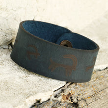 Load image into Gallery viewer, Men's Hieroglyphic-Themed Blue Leather Wristband Bracelet - Signs from the Blue Past | NOVICA