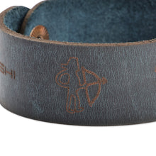 Load image into Gallery viewer, Men's Hieroglyphic-Themed Blue Leather Wristband Bracelet - Signs from the Blue Past | NOVICA