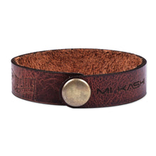 Load image into Gallery viewer, Men's Hieroglyphic-Themed Brown Leather Wristband Bracelet - Myths | NOVICA