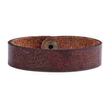 Load image into Gallery viewer, Men's Hieroglyphic-Themed Brown Leather Wristband Bracelet - Myths | NOVICA