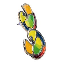 Load image into Gallery viewer, Hand-Painted Bird-Shaped Brass Button Earrings from Armenia - Fantasy Chants | NOVICA