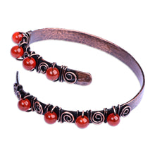 Load image into Gallery viewer, Antique Armenian Copper Wrap Bracelet with Carnelian Beads - Infinite Flames | NOVICA
