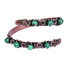 Load image into Gallery viewer, Antique Armenian Copper Wrap Bracelet with Malachite Beads - Infinite Green | NOVICA