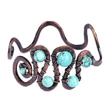 Load image into Gallery viewer, Traditional Reconstituted Turquoise and Copper Cuff Bracelet - Sevan's Rhythm | NOVICA