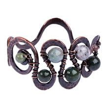 Load image into Gallery viewer, Antiqued-Finished Jade and Copper Cuff Bracelet - Sevan's Vitality | NOVICA