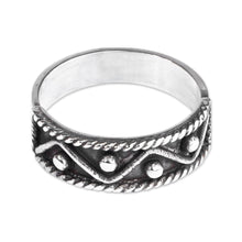 Load image into Gallery viewer, Classic Geometric-Patterned Sterling Silver Band Ring - Armenian Mountains | NOVICA