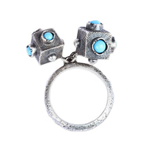 Load image into Gallery viewer, Modern Geometric Reconstituted Turquoise Charm Ring - Symmetry in a Box | NOVICA