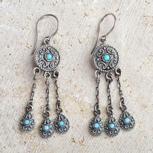Load image into Gallery viewer, Classic Reconstituted Turquoise Chandelier Earrings - Palatial Serenade | NOVICA