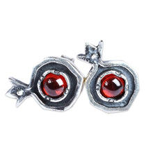 Load image into Gallery viewer, Pomegranate-Themed Natural Garnet Button Earrings - Blossoming Pomegranate | NOVICA