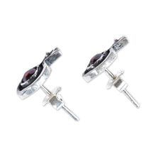 Load image into Gallery viewer, Pomegranate-Themed Natural Garnet Button Earrings - Blossoming Pomegranate | NOVICA