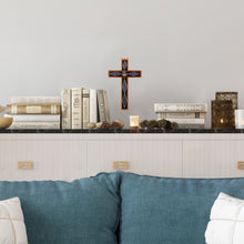 Load image into Gallery viewer, Copper and Bronze Wood Wall Cross with Sodalite Accents - Heroism Cross | NOVICA