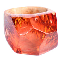 Load image into Gallery viewer, Red Resin Pear Wood Cocktail Ring Crafted in Armenia - Forest Flames | NOVICA