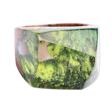 Load image into Gallery viewer, Nature-Themed Resin Pear Wood Cocktail Ring from Armenia - River Dream | NOVICA