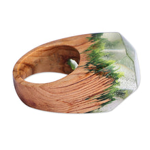 Load image into Gallery viewer, Nature-Themed Resin Pear Wood Cocktail Ring from Armenia - River Dream | NOVICA