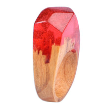 Load image into Gallery viewer, Vibrant Red Resin Apricot Wood Cocktail Ring from Armenia - Lava Diving | NOVICA