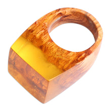Load image into Gallery viewer, Warm-Toned Resin and Armenian Pear Wood Cocktail Ring - Summer Energy | NOVICA