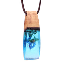 Load image into Gallery viewer, Blue-Toned Natural Flower and Apricot Wood Pendant Necklace - Spring Blue | NOVICA