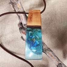 Load image into Gallery viewer, Blue-Toned Natural Flower and Apricot Wood Pendant Necklace - Spring Blue | NOVICA