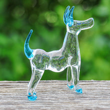 Load image into Gallery viewer, Handblown Light Blue Glass Ridgeback Dog Figurine - Peace Ridgeback | NOVICA