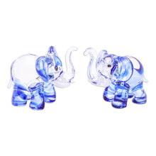 Load image into Gallery viewer, Pair of Blue-Toned Handblown Glass Elephant Figurines - The Blue Giants | NOVICA