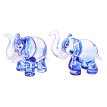 Load image into Gallery viewer, Pair of Blue-Toned Handblown Glass Elephant Figurines - The Blue Giants | NOVICA