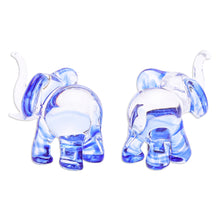 Load image into Gallery viewer, Pair of Blue-Toned Handblown Glass Elephant Figurines - The Blue Giants | NOVICA