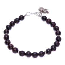Load image into Gallery viewer, Natural Garnet Beaded Bracelet with Elephant Charm - Passionate Grace | NOVICA