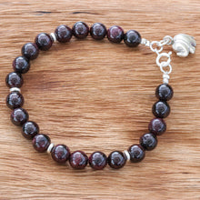 Load image into Gallery viewer, Natural Garnet Beaded Bracelet with Elephant Charm - Passionate Grace | NOVICA