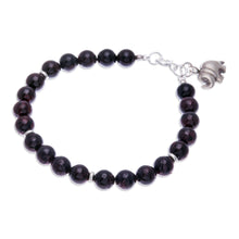 Load image into Gallery viewer, Natural Garnet Beaded Bracelet with Elephant Charm - Passionate Grace | NOVICA