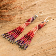 Load image into Gallery viewer, Red and Rose Crystal and Glass Beaded Waterfall Earrings - Red & Rose Waters | NOVICA