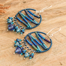 Load image into Gallery viewer, Blue Crystal and Glass Beaded Dangle Earrings from Guatemala - Heaven's Ornaments | NOVICA