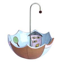 Load image into Gallery viewer, Glazed Blue Ceramic Umbrella Jewelry Stand Catchall - City Umbrella | NOVICA