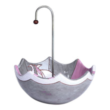 Load image into Gallery viewer, Glazed Pink and Grey Ceramic Umbrella Jewelry Stand Catchall - Inverted Sweet Umbrella | NOVICA