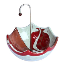 Load image into Gallery viewer, Glazed Red and Green Ceramic Umbrella Jewelry Stand Catchall - Inverted Pomegranate Umbrella | NOVICA