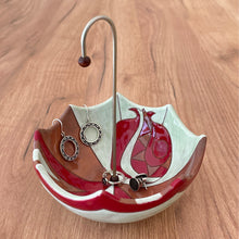 Load image into Gallery viewer, Glazed Red and Green Ceramic Umbrella Jewelry Stand Catchall - Inverted Pomegranate Umbrella | NOVICA