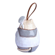 Load image into Gallery viewer, Painted Nautical Cat Ceramic Bell Ornament with Leather Cord - Captain Cat | NOVICA