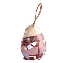 Load image into Gallery viewer, Hand-Painted Cat Ceramic Bell Ornament with Leather Cord - Gallant Cat | NOVICA