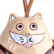 Load image into Gallery viewer, Hand-Painted Cat Ceramic Bell Ornament with Leather Cord - Gallant Cat | NOVICA
