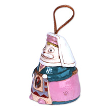 Load image into Gallery viewer, Painted Feline Lady Ceramic Bell Ornament with Leather Cord - Madam Cat | NOVICA
