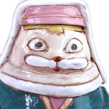 Load image into Gallery viewer, Painted Feline Lady Ceramic Bell Ornament with Leather Cord - Madam Cat | NOVICA