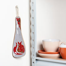 Load image into Gallery viewer, Pomegranate-Themed Painted Grey Ceramic Spoon Rest - Romance Flavors in Grey | NOVICA