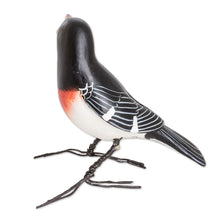 Load image into Gallery viewer, Hand-Painted Rose-Breasted Grosbeak Bird Ceramic Figurine - Rose-Breasted Grosbeak | NOVICA