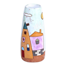 Load image into Gallery viewer, Armenian Hand-Painted Glazed Ceramic Vase with House Motif - Lovely Homes | NOVICA