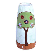 Load image into Gallery viewer, Armenian Hand-Painted Glazed Ceramic Vase with House Motif - Lovely Homes | NOVICA